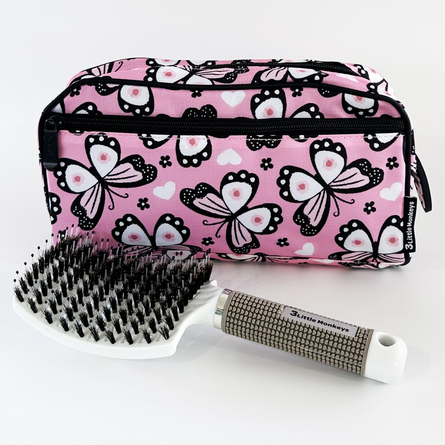 Pink Butterfly Toiletry Bag & Easy Hair Detangler Brush