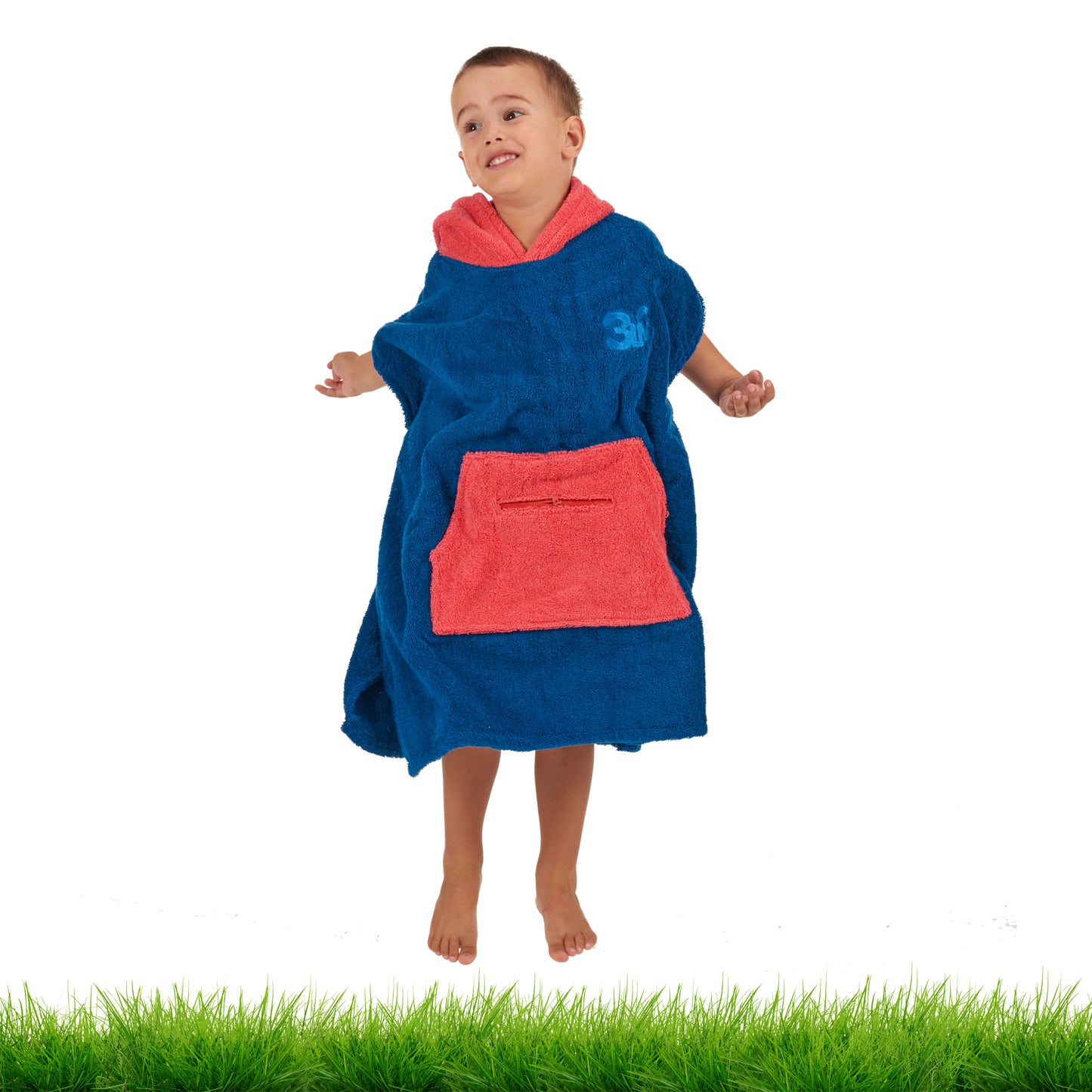 100% Cotton Thick Hooded Poncho Towel - Navy/Red