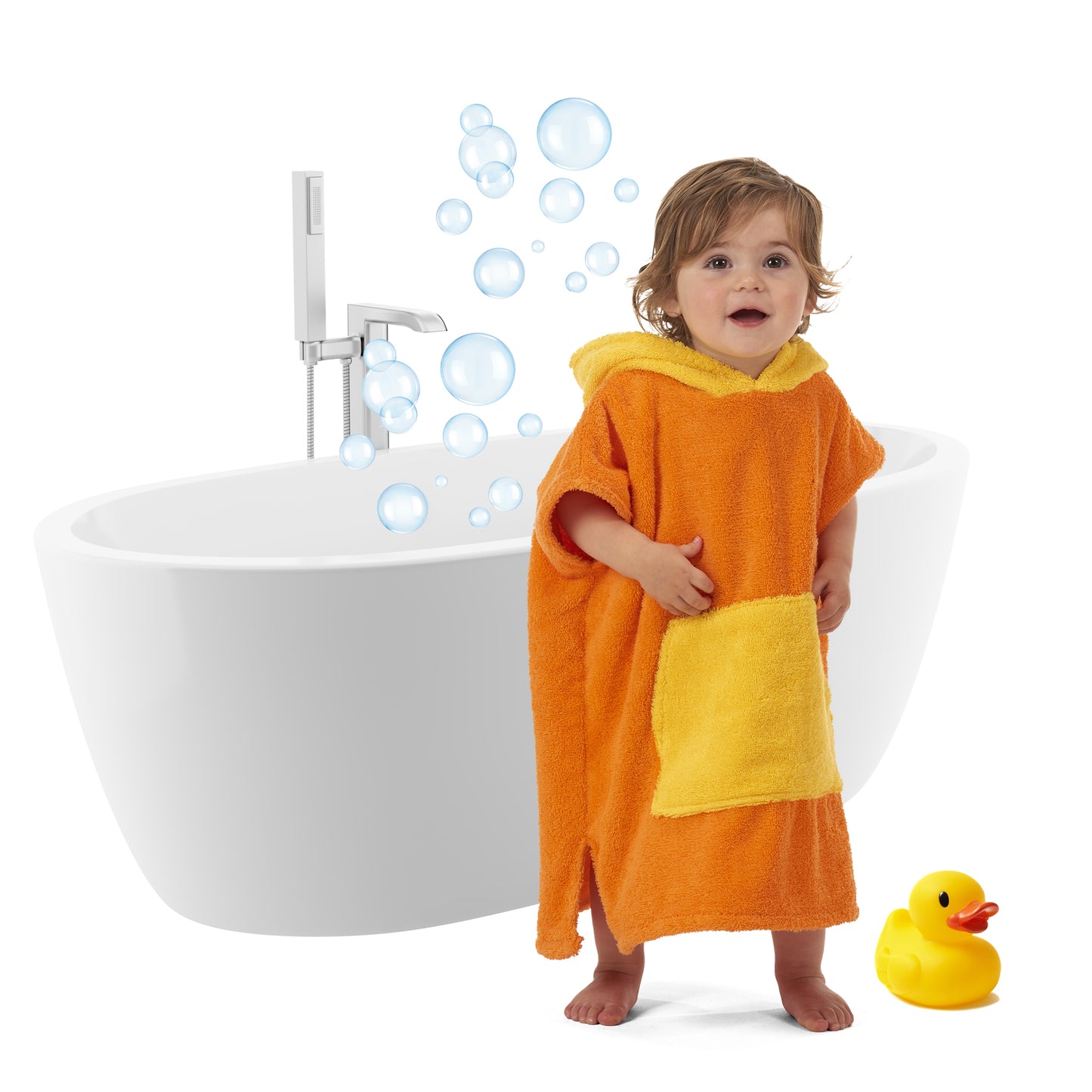 100% Cotton Thick Hooded Poncho Towel - Orange/Yellow