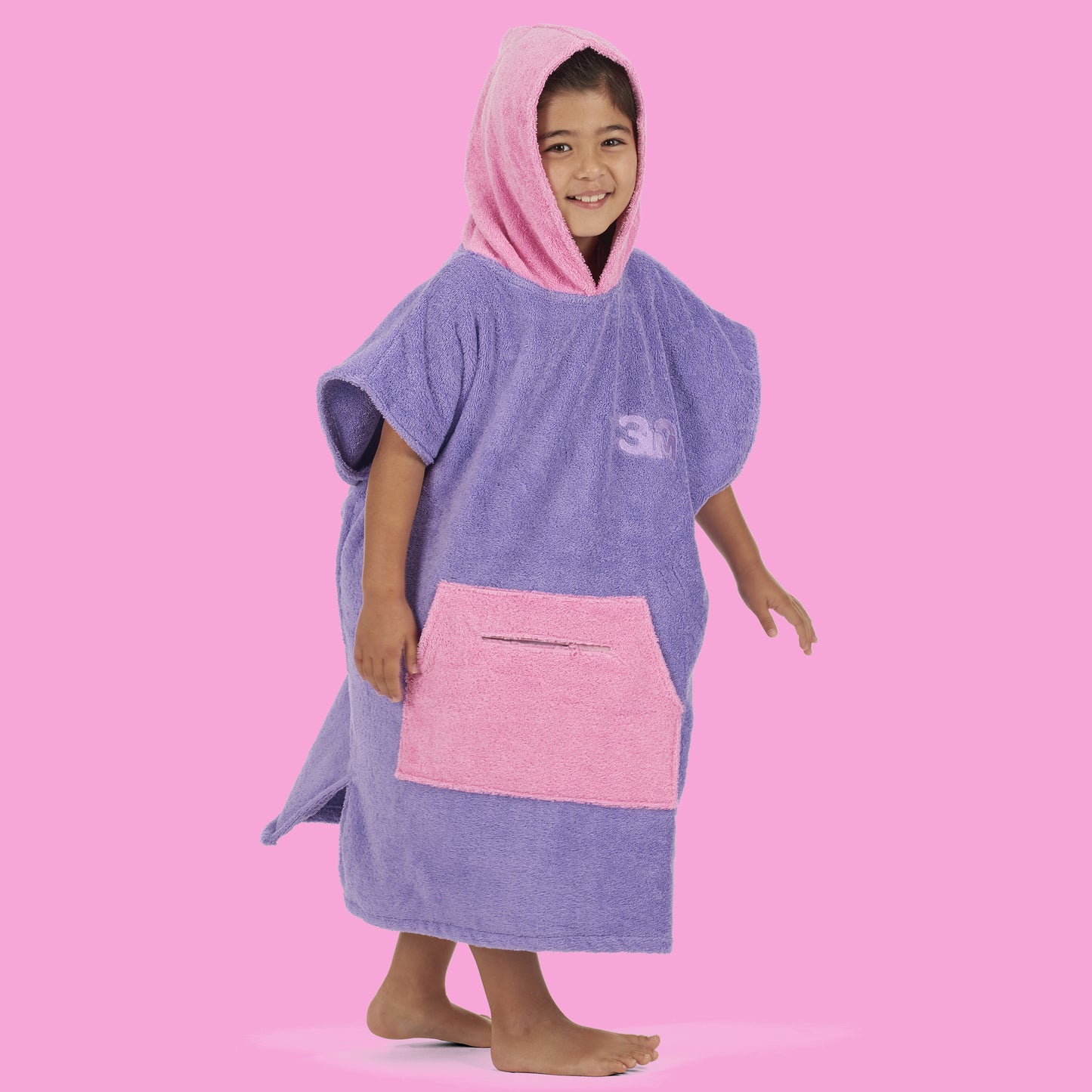 100% Cotton Thick Hooded Poncho Towel - Purple/Pink