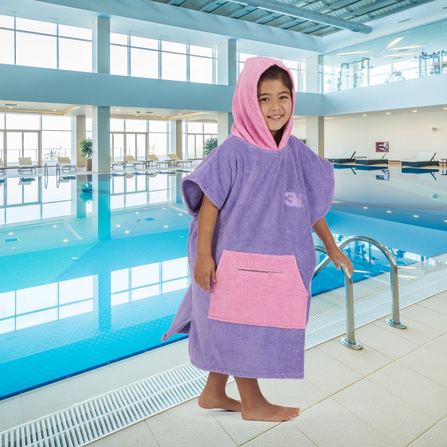 100% Cotton Thick Hooded Poncho Towel - Purple/Pink