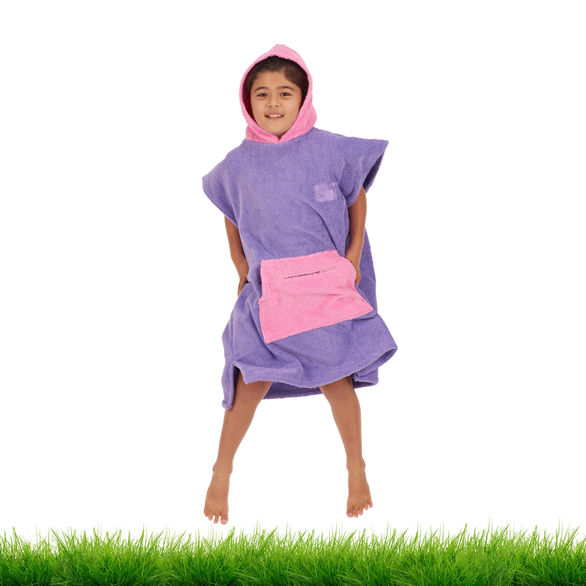 100% Cotton Thick Hooded Poncho Towel - Purple/Pink