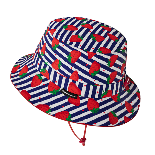 Wide Brim Summer Bucket Hat - Strawberry Stripes