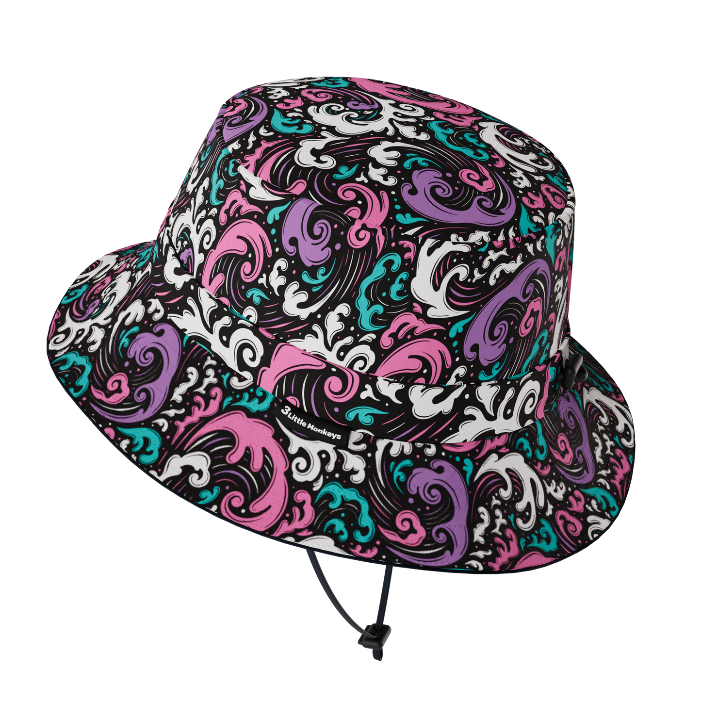 Wide Brim Summer Bucket Hat - Wave (Pink)