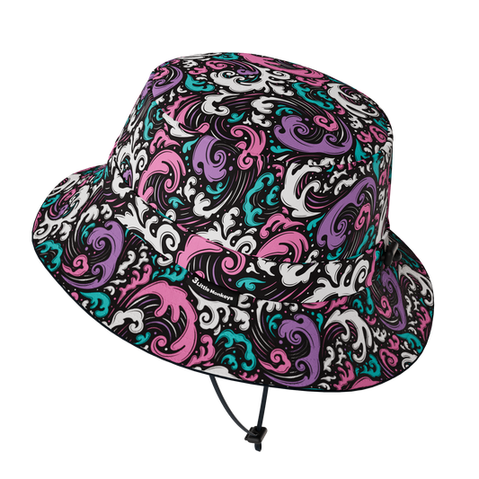 Wide Brim Summer Bucket Hat - Wave (Pink)