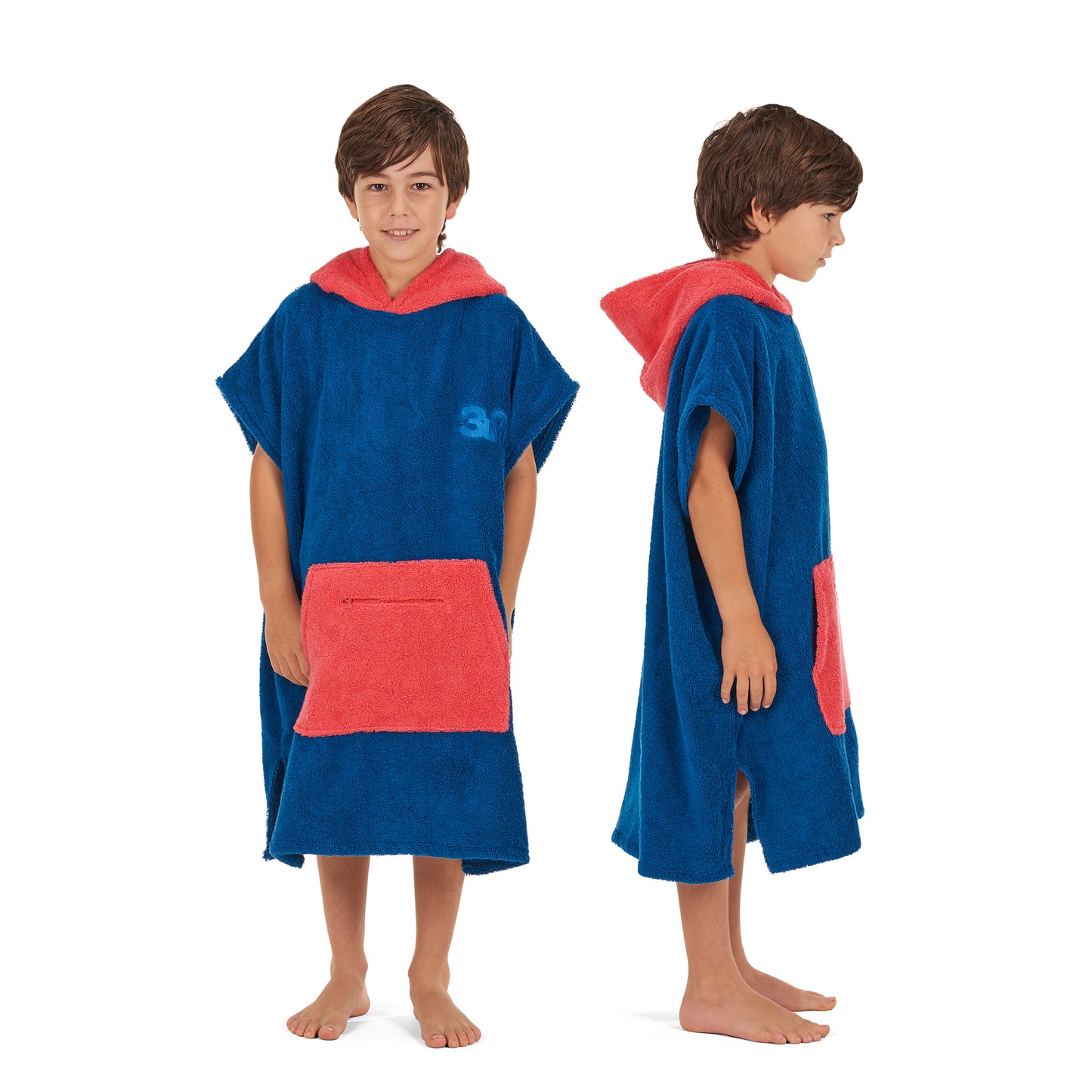 100% Cotton Thick Hooded Poncho Towel - Navy/Red