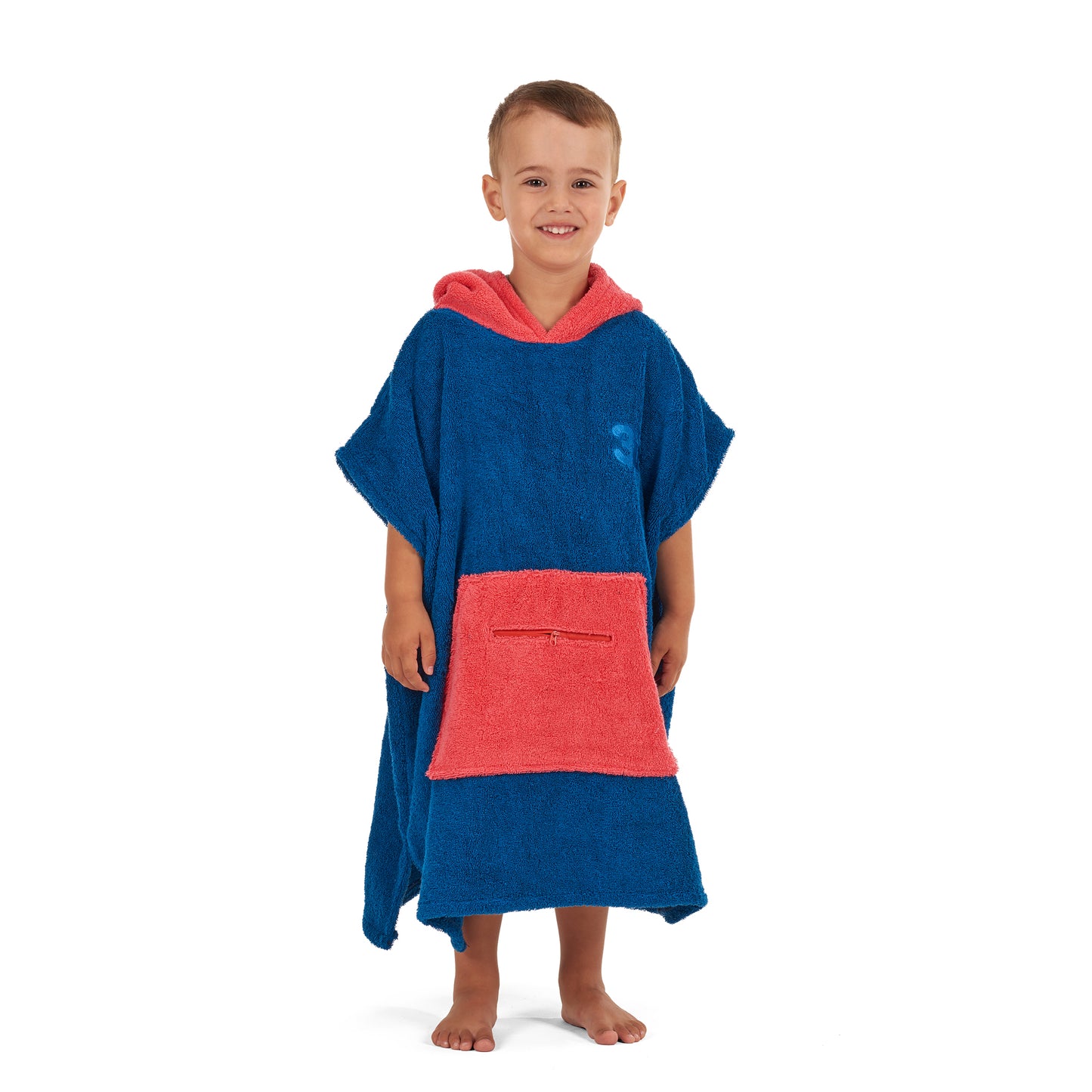 100% Cotton Thick Hooded Poncho Towel - Navy/Red