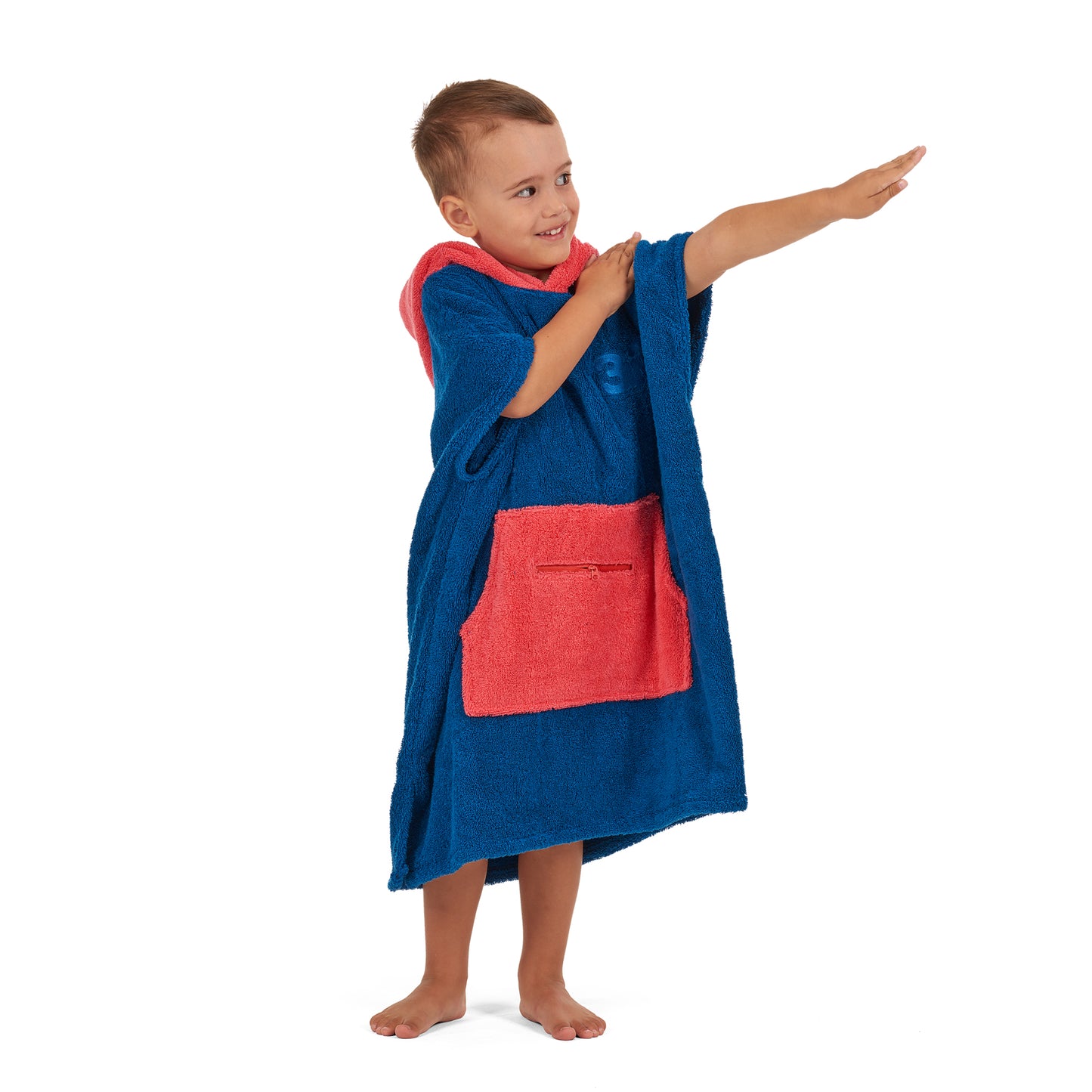 100% Cotton Thick Hooded Poncho Towel - Navy/Red