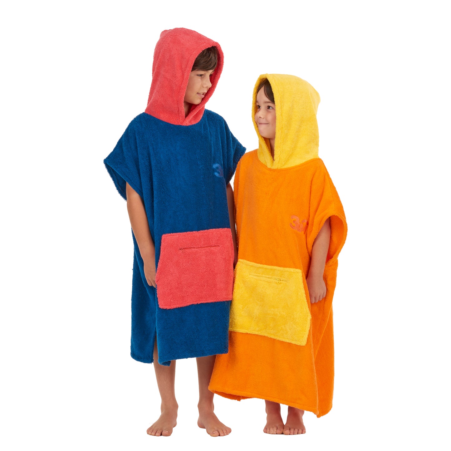 100% Cotton Thick Hooded Poncho Towel - Navy/Red