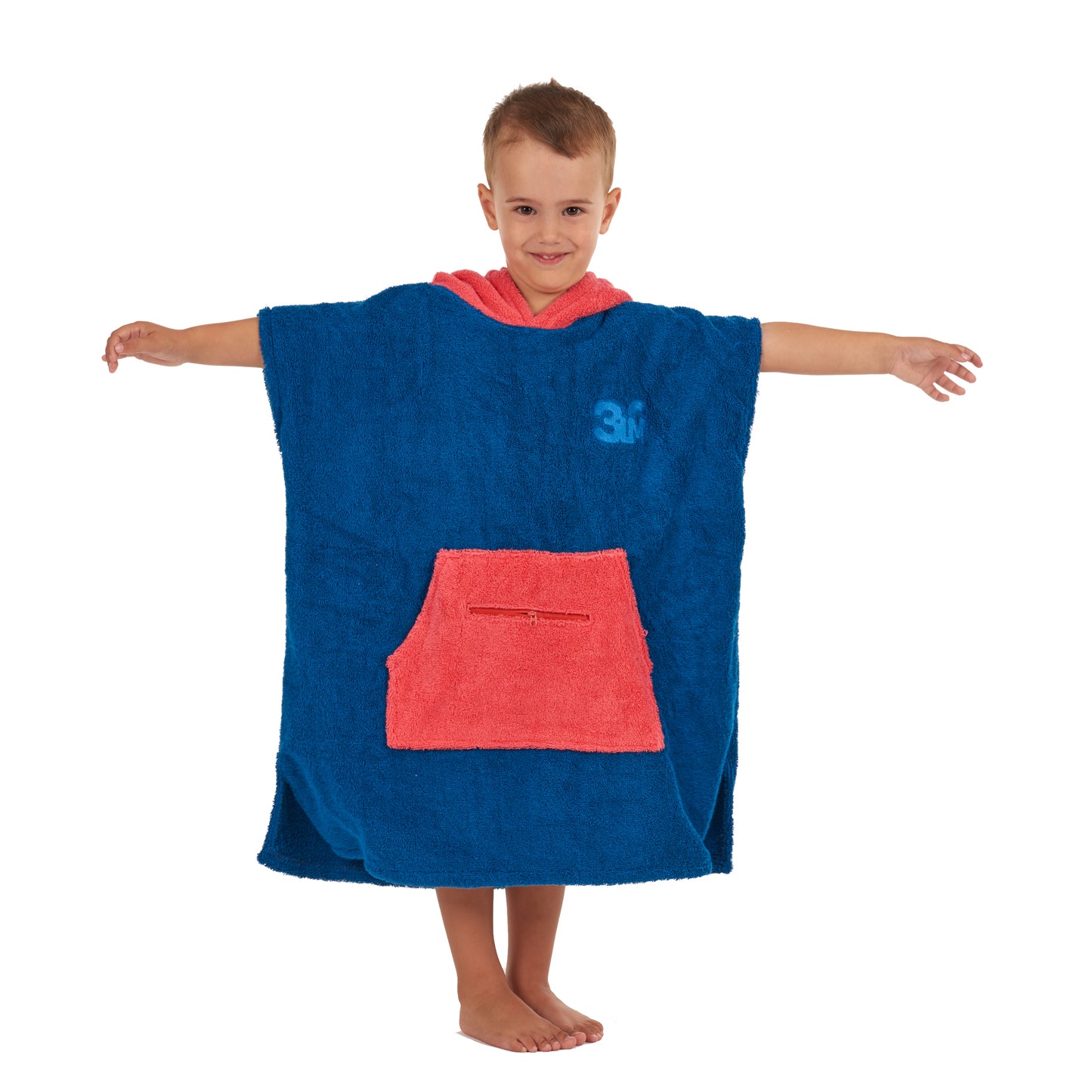 100% Cotton Thick Hooded Poncho Towel - Navy/Red