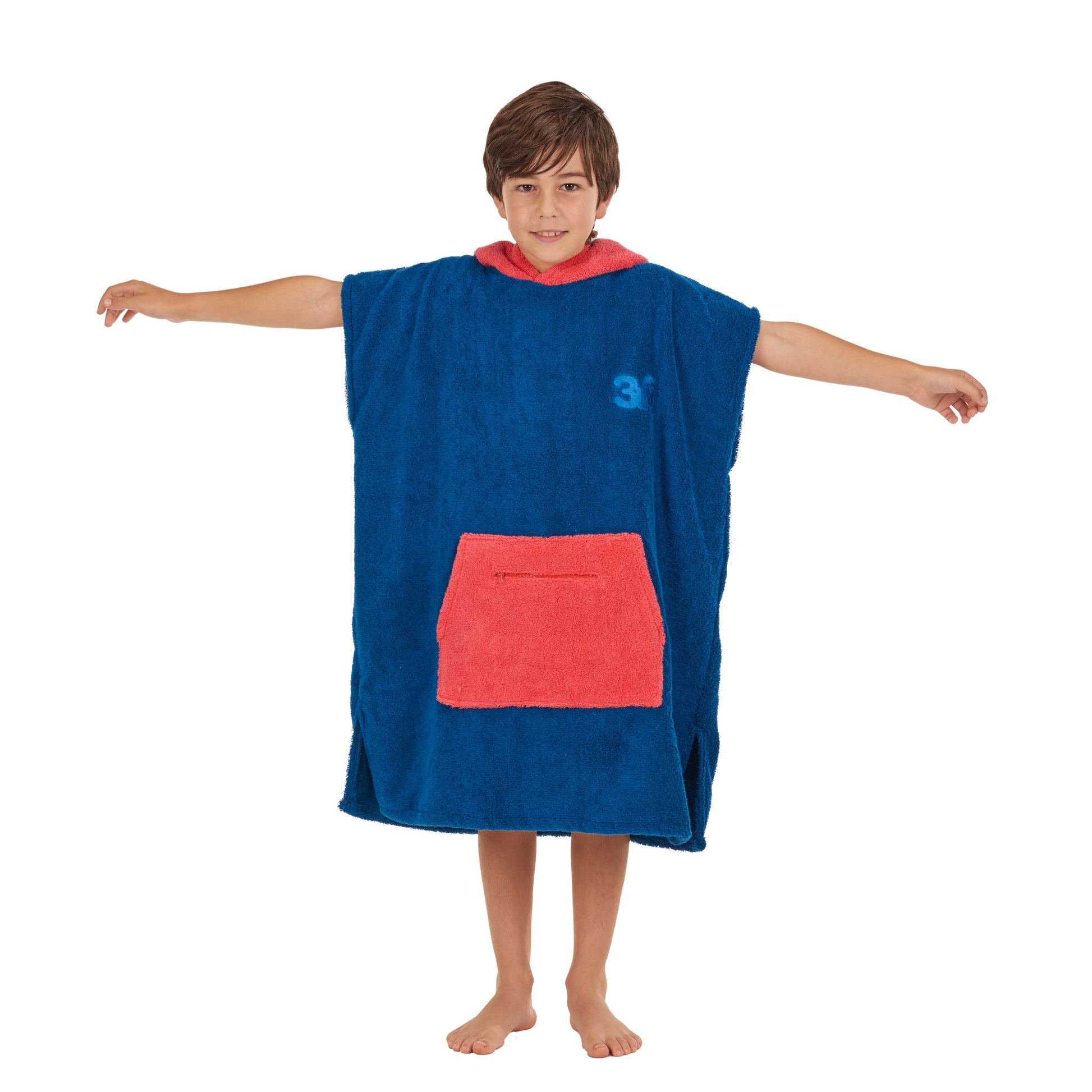 100% Cotton Thick Hooded Poncho Towel - Navy/Red