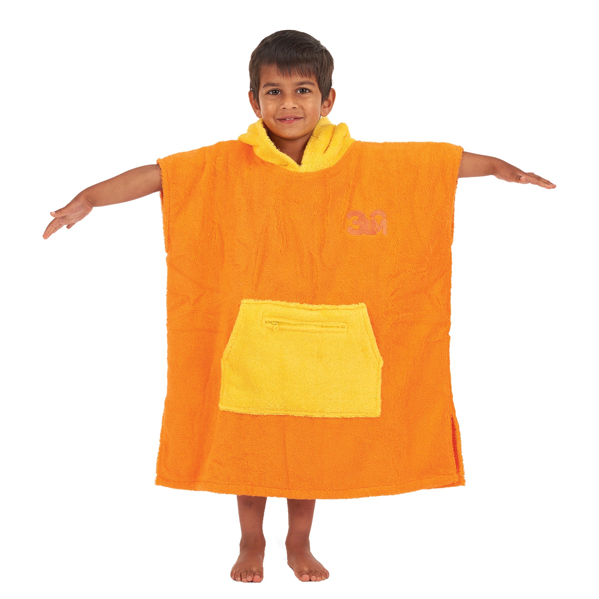 100% Cotton Thick Hooded Poncho Towel - Orange/Yellow