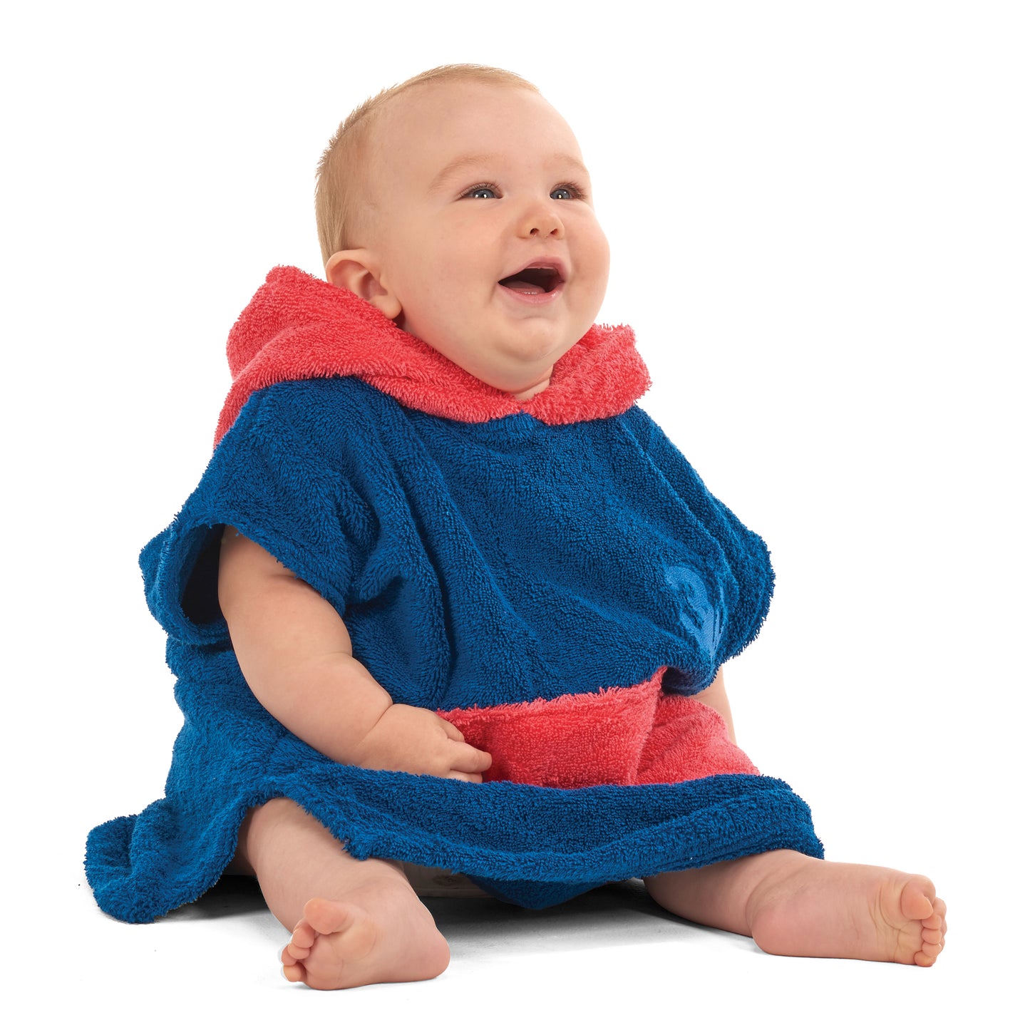 100% Cotton Thick Hooded Poncho Towel - Navy/Red