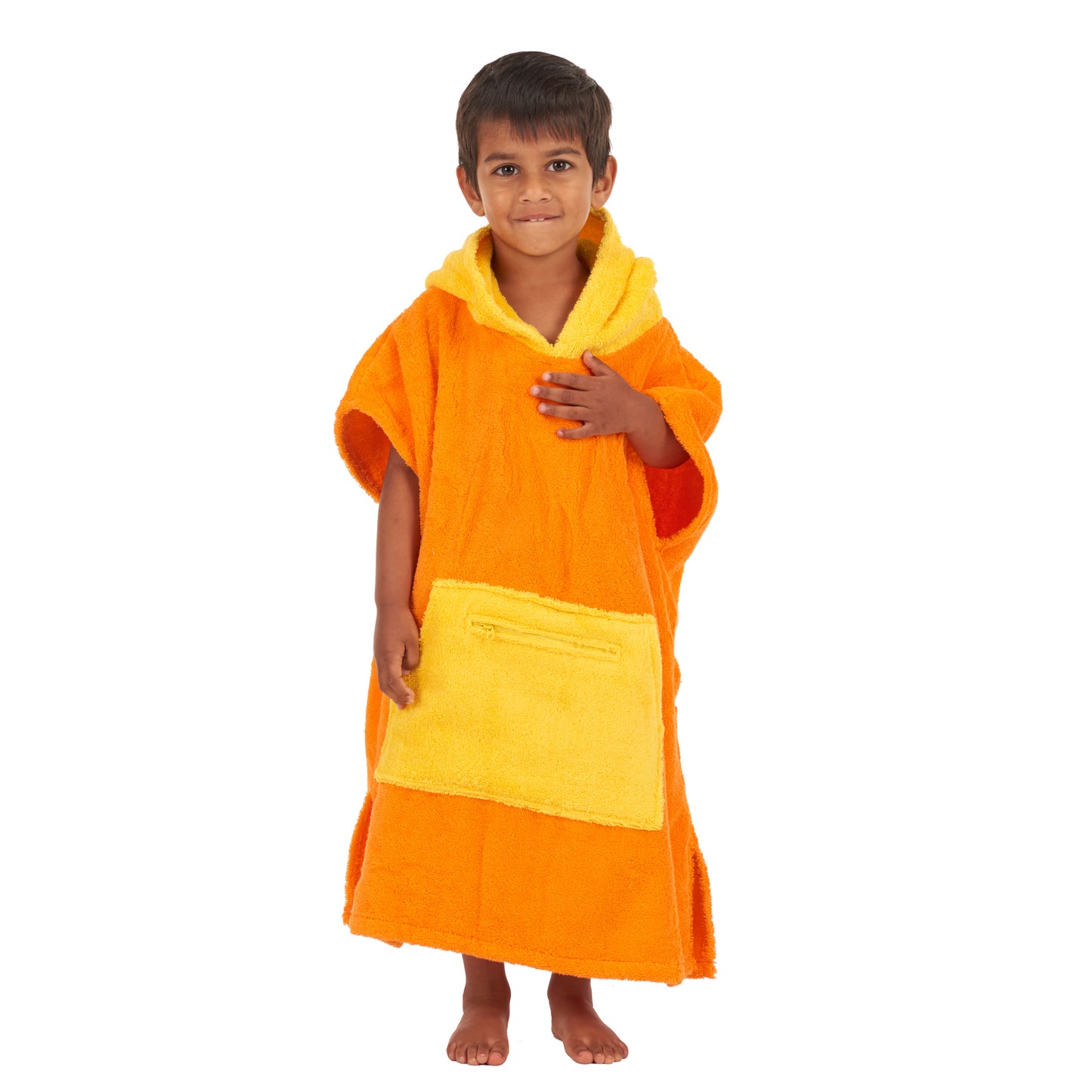 100% Cotton Thick Hooded Poncho Towel - Orange/Yellow