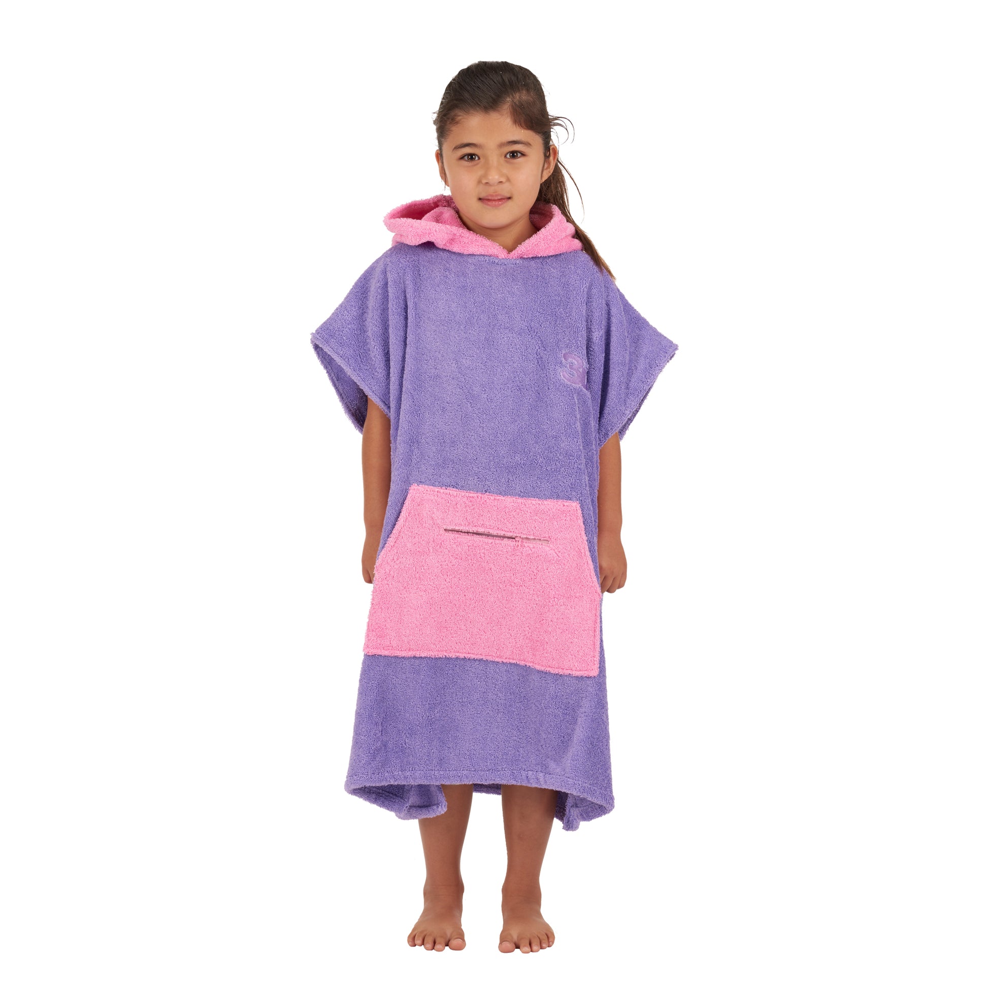 100% Cotton Thick Hooded Poncho Towel - Purple/Pink