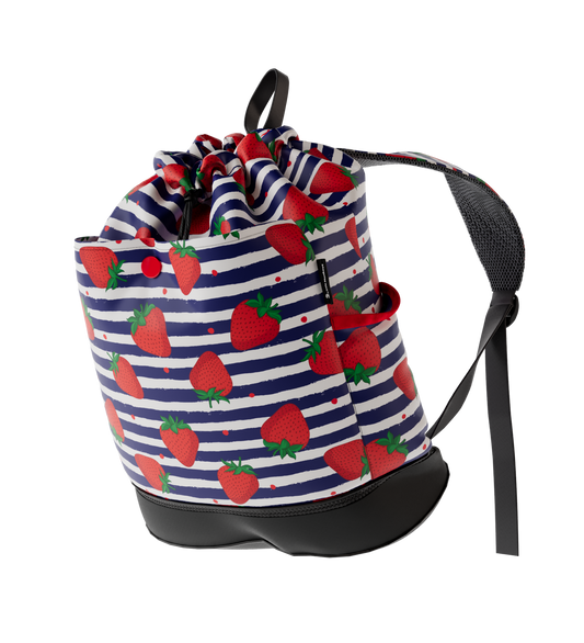 Waterproof Swim Bag Backpack + Shoe Compartment - Strawberry Stripes