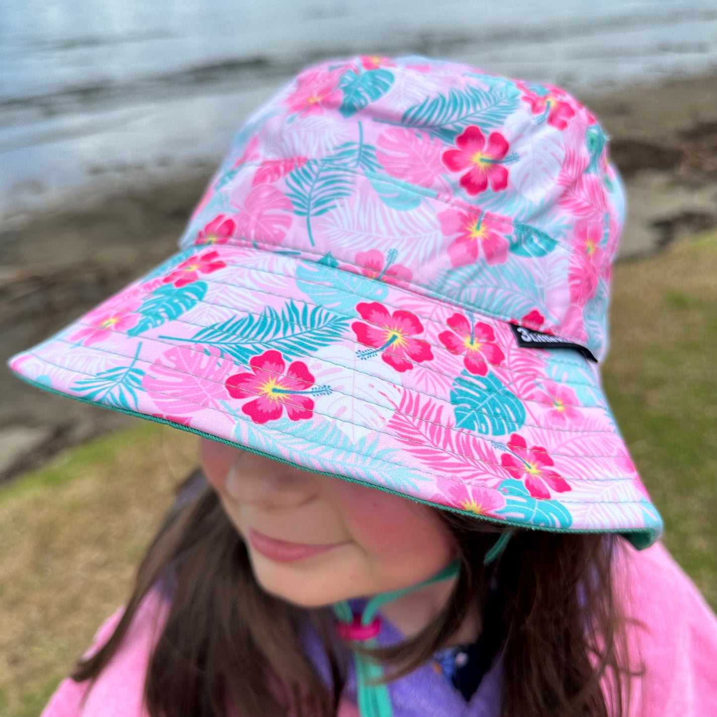 Wide Brim Summer Bucket Hat - Hibiscus Flower