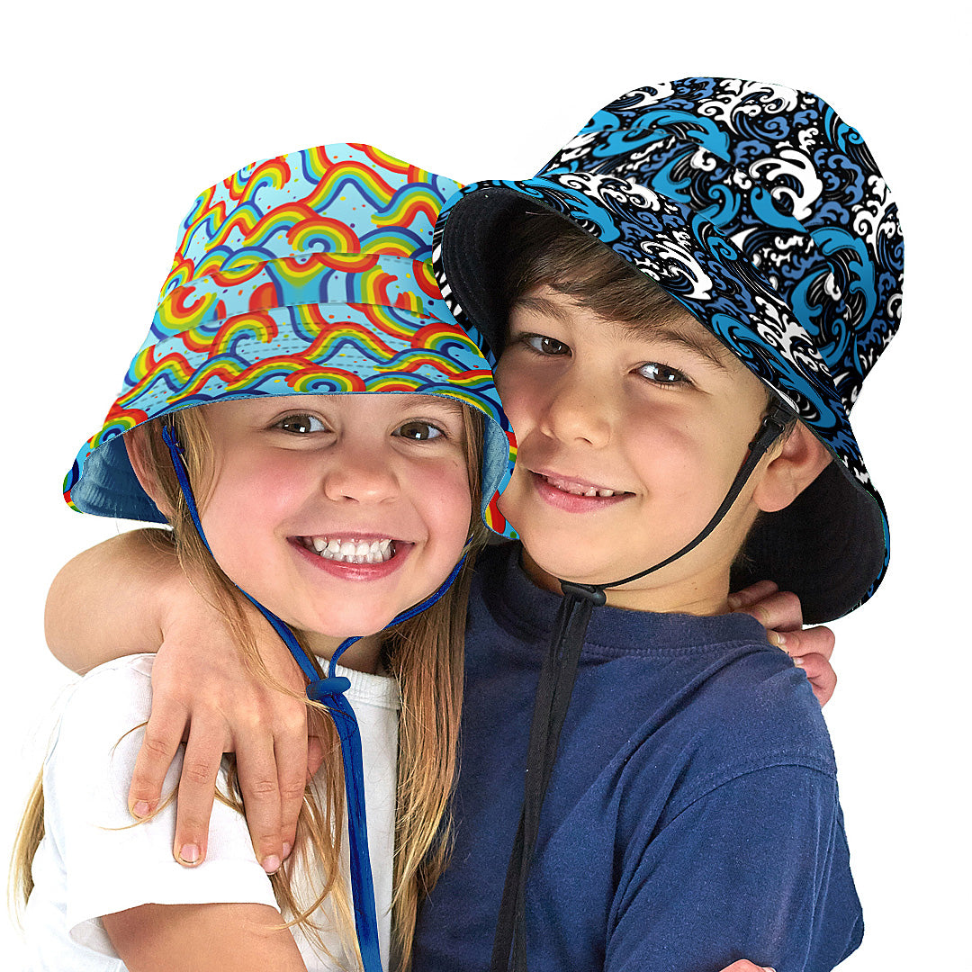 Wide Brim Summer Bucket Hat - Wave (Blue)