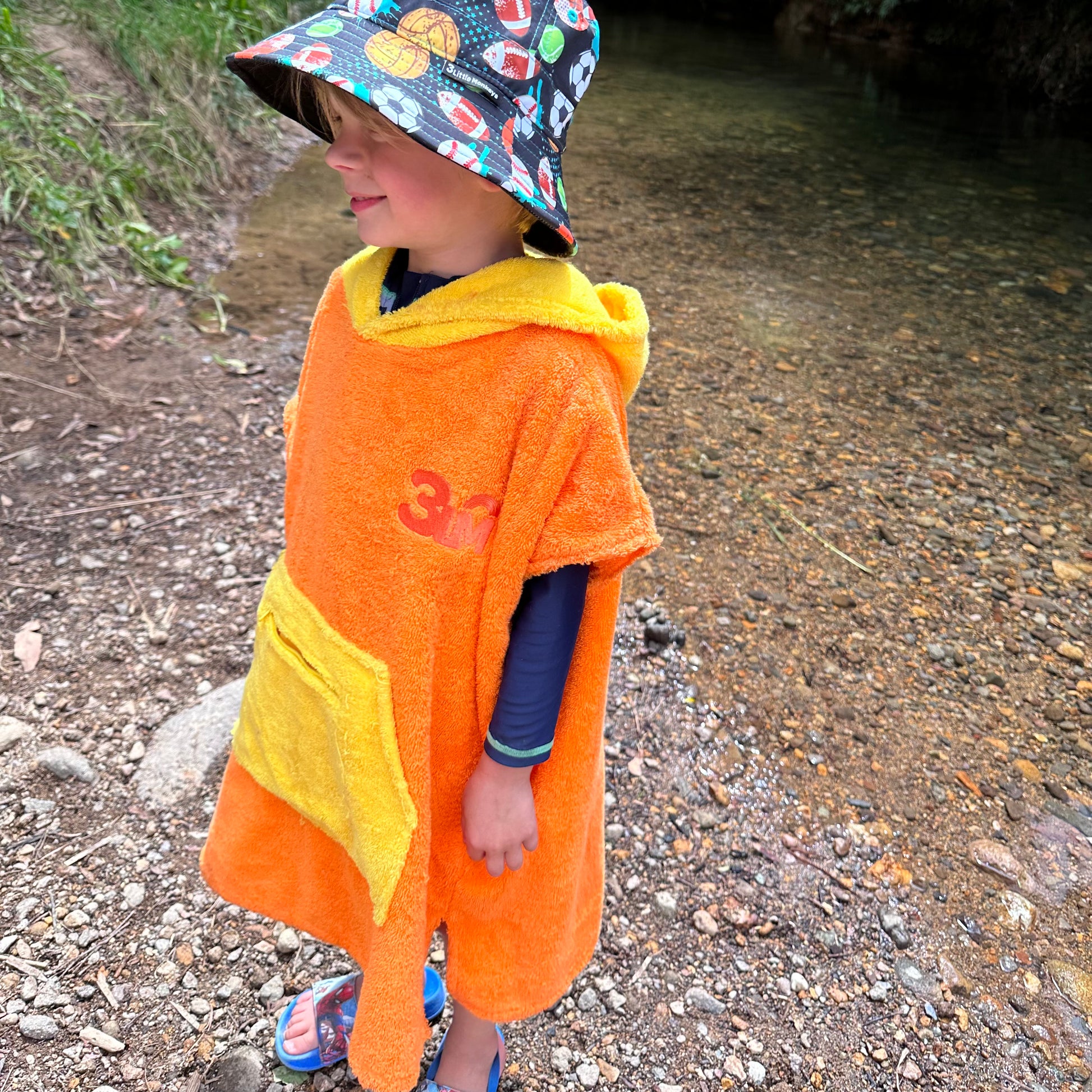 100% Cotton Thick Hooded Poncho Towel - Orange/Yellow