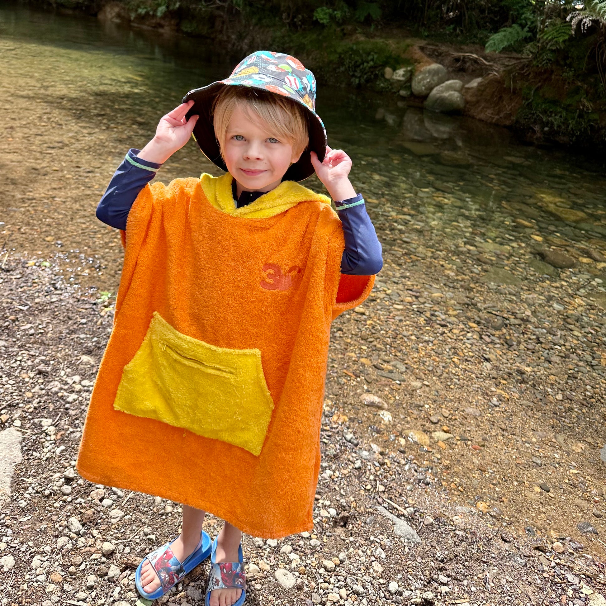 100% Cotton Thick Hooded Poncho Towel - Orange/Yellow